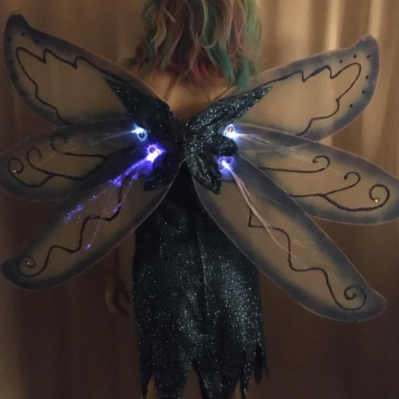 GORGEOUS vintage giant light up wings and sparkle pixie dress set! - Picture 12 of 14